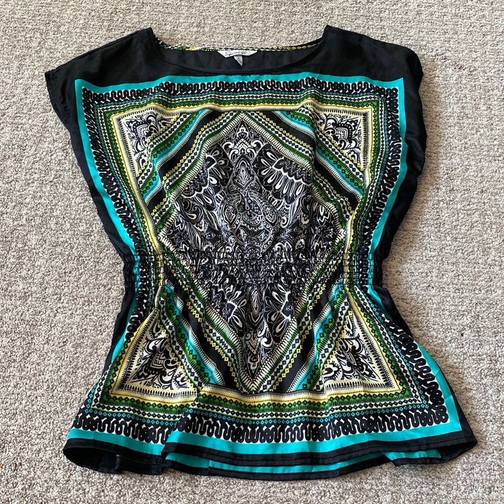Speckless Blouse Satin Top with Smocked Wasitband